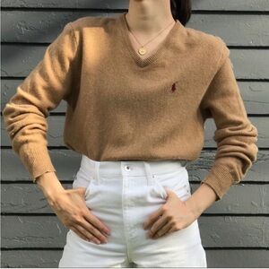 Polo Ralph Lauren super soft 100% lambs wool neutral toned v-neck sweater Size S